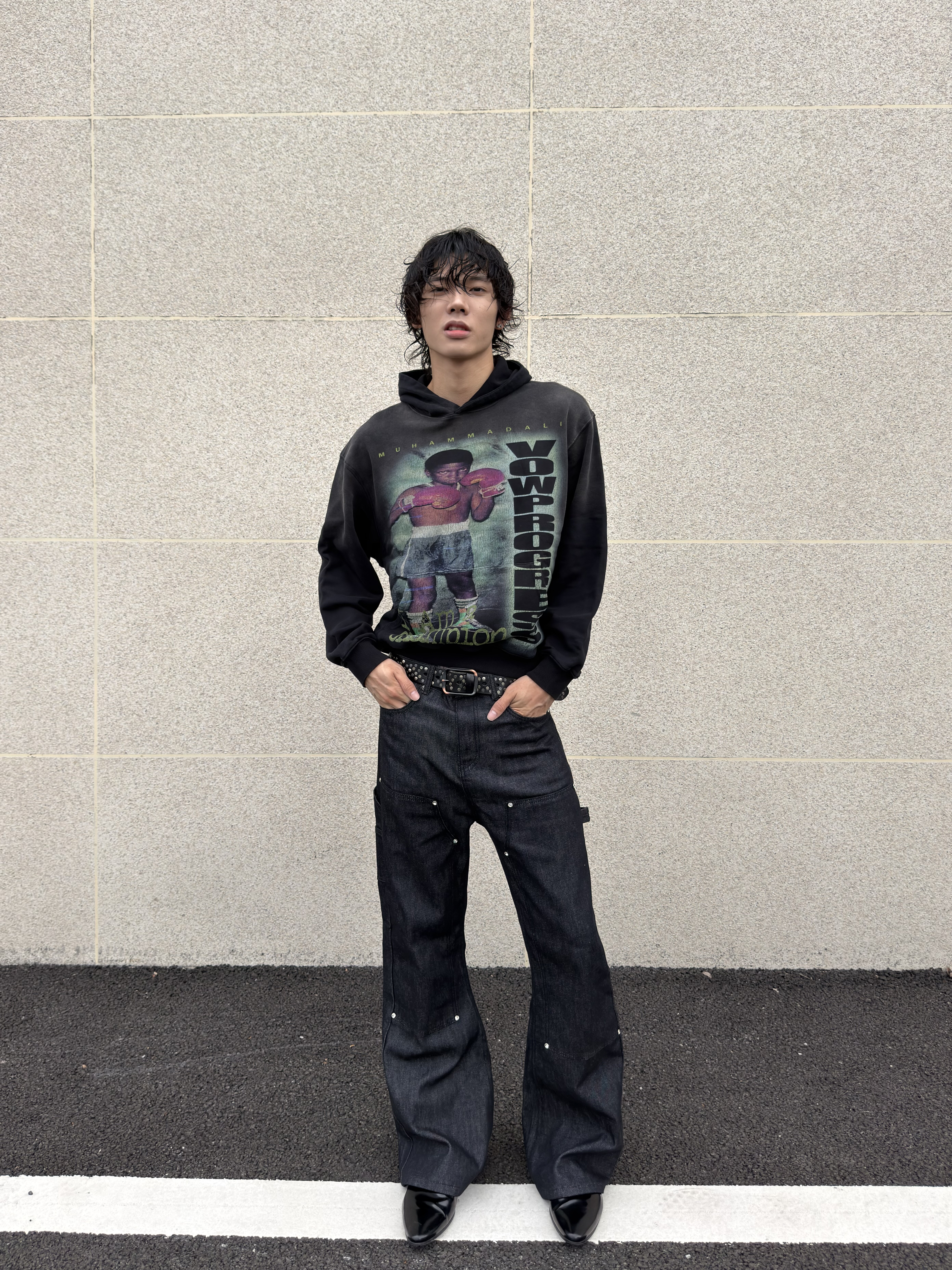 VOWPROGRESS Sun-Faded Black 400g Slim-Fit Hoodie