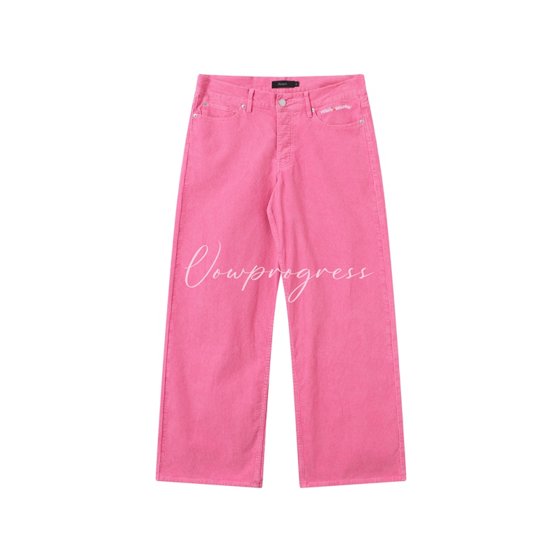 Vowprogress Pink Corduroy Washed Vintage Straight-Leg Loose Pants
