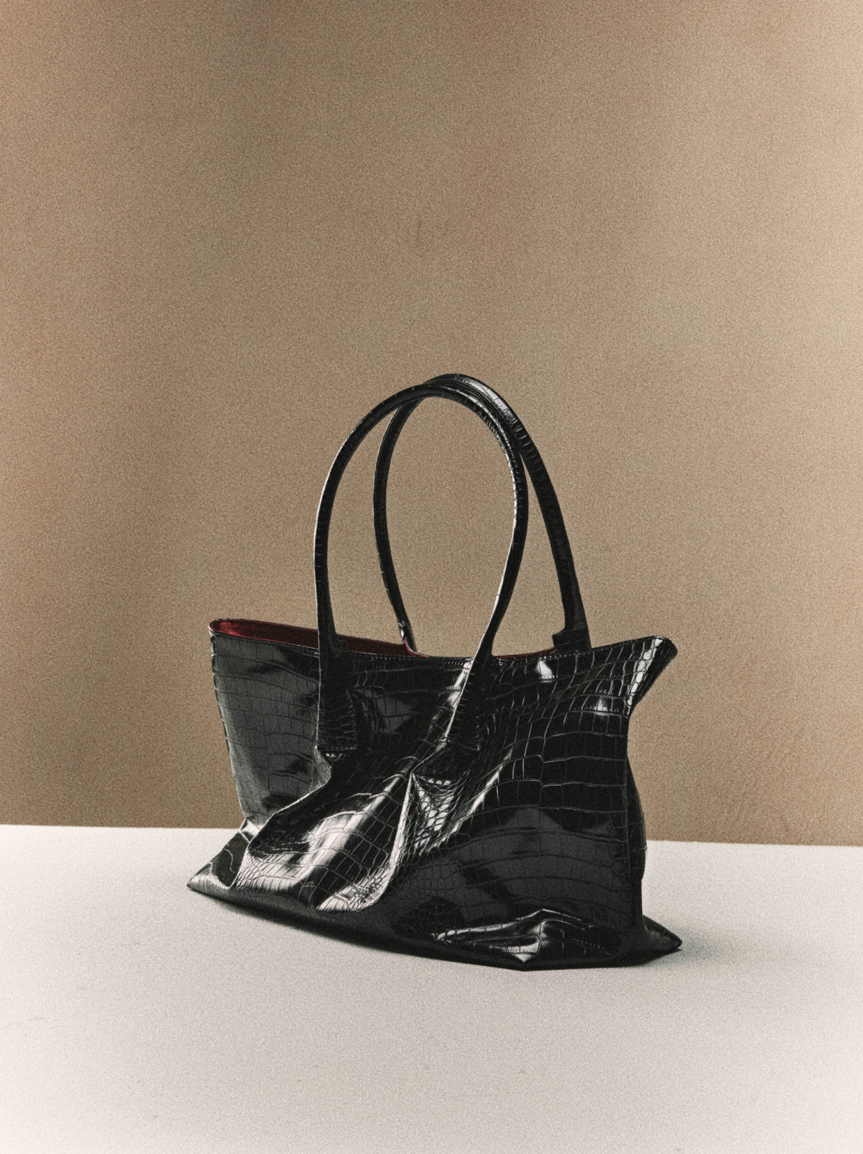 VOWPROGRESS Croc-Embossed Ruched Faux Leather Tote Bag