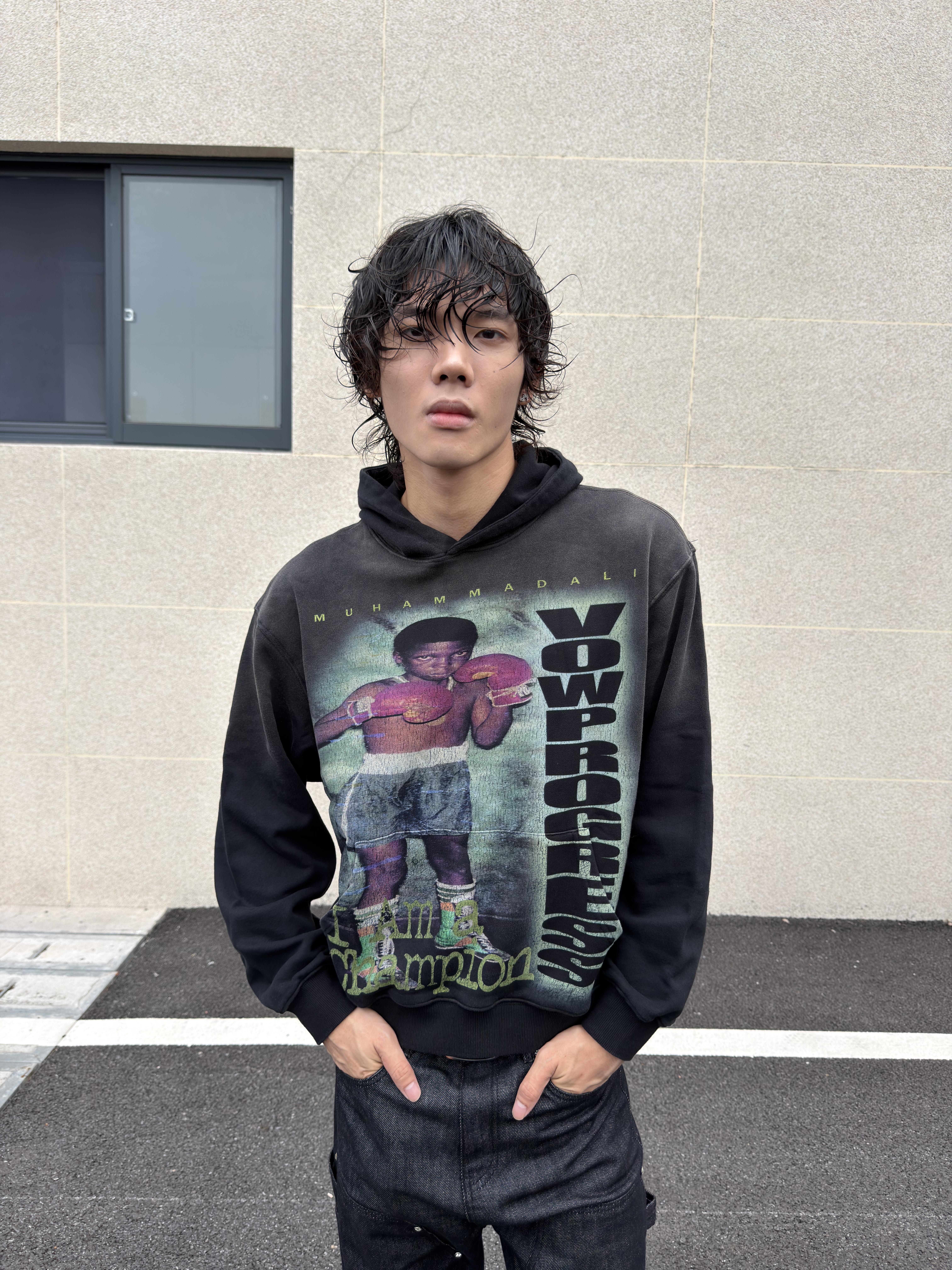 VOWPROGRESS Sun-Faded Black 400g Slim-Fit Hoodie