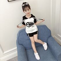 Childrens summer clothes girls summer clothes fashionable middle-aged and older childrens two-piece suits short-sleeved pants sportswear summer Korean-style suits