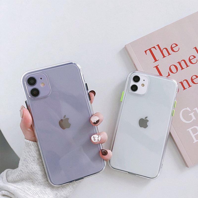 簡約透明撞色按鍵矽膠軟套適用iphone12 Mini 11 Pro Max手機保護殼蘋果11 Xr X Xs創意個性防摔8plus 7p Se2男女