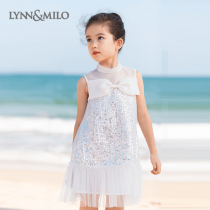 LynnMilo Lin Mceroy Dress White Pearl Sheet 2022 Summer Ocean Air Mesh Yarn Butterfly Knot Girl Dress Girl Dress
