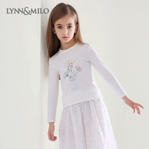 LYNNMILO Leinaro 2022 Girls cute vase printed long sleeve blouse 100 hitch of a foreign air round collar T-shirt