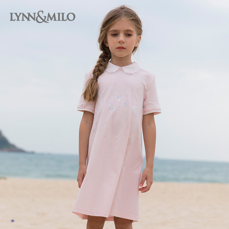 LynnMilo 2022 summer girls long T-shirt skirt children's short-sleeved refreshing dress