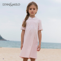 LynnMilo Lynn McRoe 2022 Summer Girls long T-shirt dress Children short sleeves clear and outskirt dress