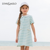 LynnMilo Lynn McRoe 2022 Summer Girls dress Dress Sweet and Fancy Striped Child Womens Treasure Short Sleeve Dress
