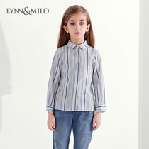 LYNNMILO Leinaro 2022 Fall girl long sleeve shirt blue and white striped ocean gas children upper lining clothes
