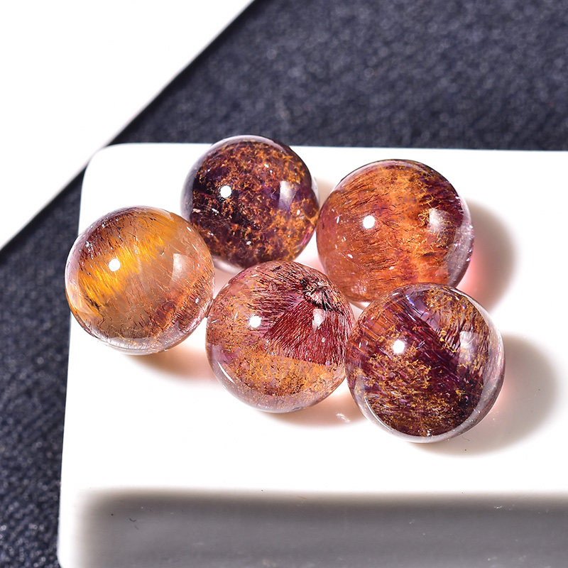 Natural purple-yellow super seven-three-round backbone crystal single-bead female DIY hand-shaped pendant jewelry with pearl purple divergent beads