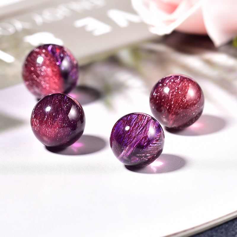 Natural purple super seven single beads DIY jewelry pendant bracelet with beads for men and women multi-treasure three-wheel backbone crystal beads