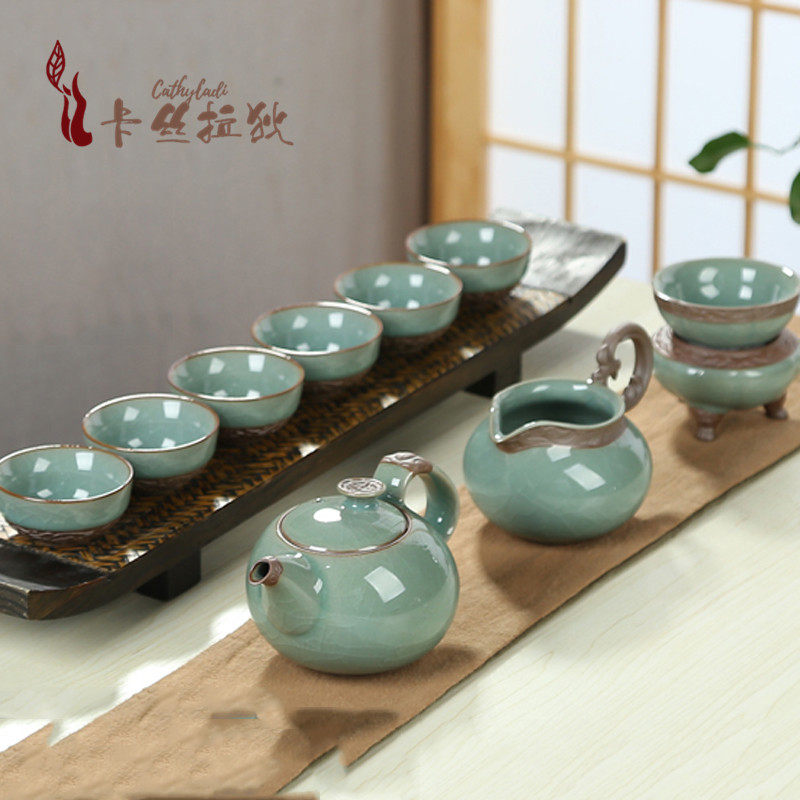 CATHYLADI Ge kiln Kung Fu tea set set ceramic open piece household teapot porcelain gift box gift light luxury