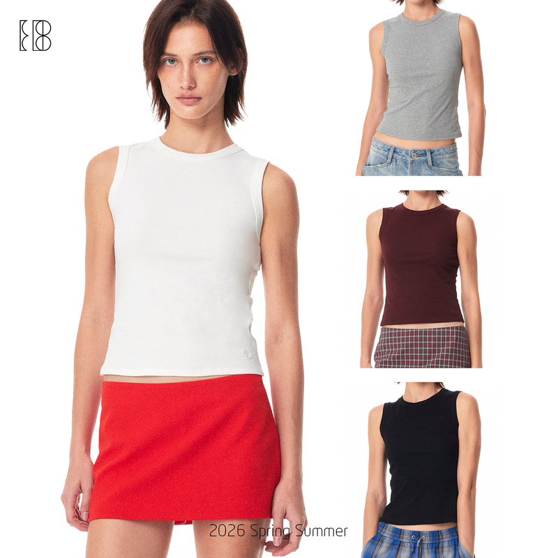 Evistub * Basic Tank Top * Four-Color Cotton Casual Round-Neck Tank Top That Covers Side Breasts