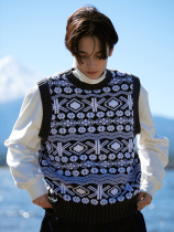 EviStub 21FW Fer Island Rough Weave Solid Jacquard Retro Vest Sweater Knitted Waistcoat Cityboy