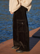 EviStub 21FW coarse pit light core suede retro day system loose straight cylinder pockets tooling long pants Cityboy