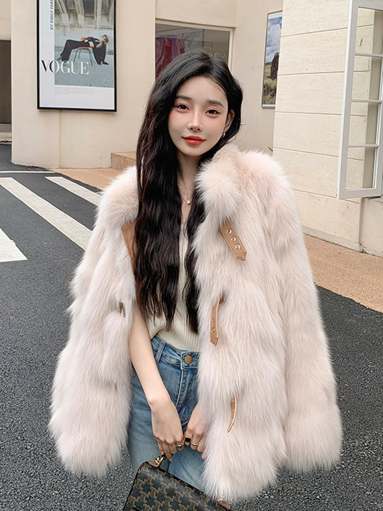 Fox Fur Buckle Fur Coat Womens Winter Plush Jacket Korean Style