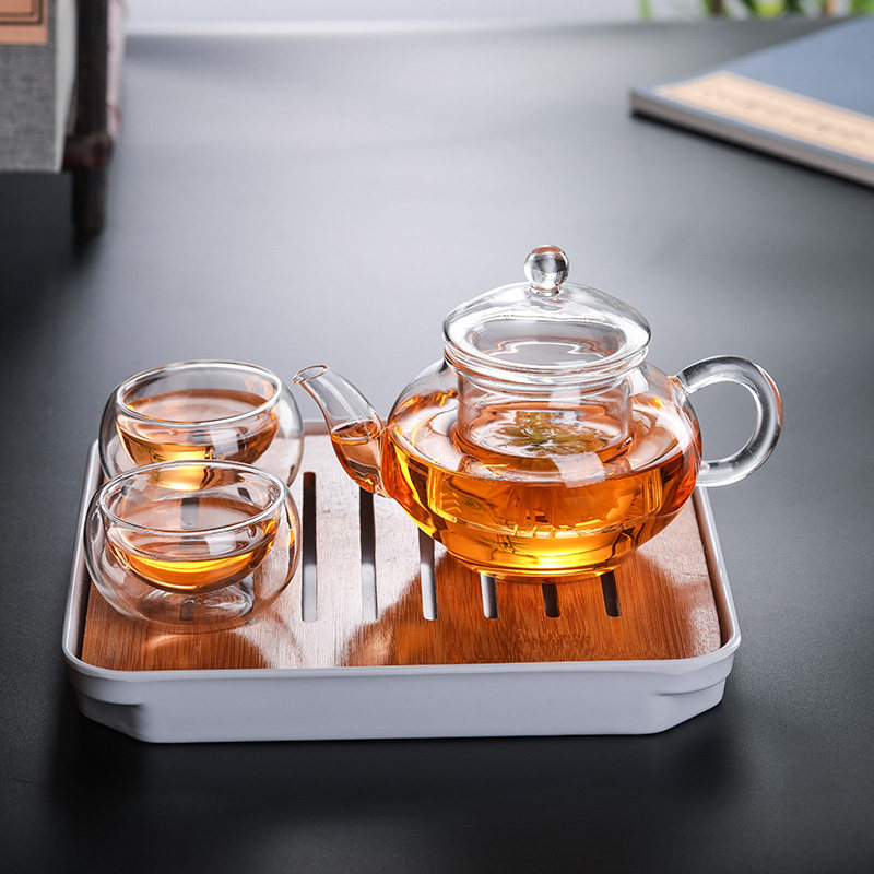 Mini teapot heat resistant glass flower teapot teapot tea Daofu tea furniture set filter tea maker Home trumpet