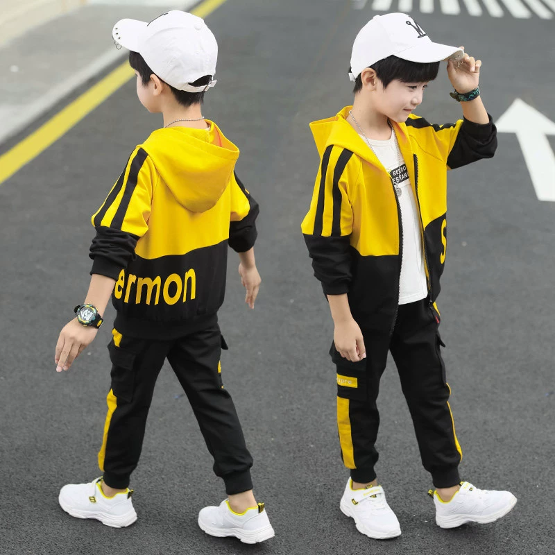 Bộ đồ thể thao cho bé trai mùa xuân và mùa thu mới 2020, thời trang trẻ em lớn phong cách nước ngoài áo khoác mùa xuân xu hướng quần âu hai mảnh - Thể thao sau