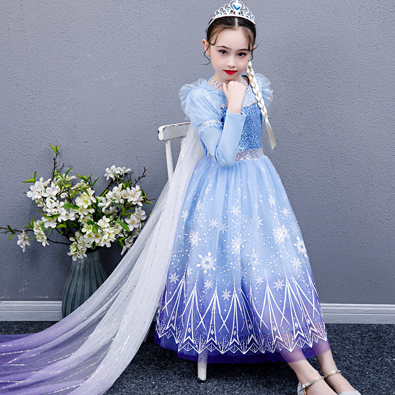 Aisha Frozen Autumn Long Sleeve Elsa Princess Skirt Girl Birthday Dress Children's Dress Super Fairy