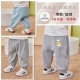 Детские осенние хлопковые штаны подходит для мужчин и женщин для новорожденных, утепленные джинсы с начесом для раннего возраста