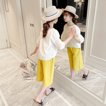 Girl Summer Clothing Suit 2022 New Korean Version Children Cotton Linen Shirt Foreign Air Casual Broadlegged Pants Two Pieces