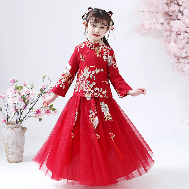 Children's Hanfu girls' ancient costume super fairy Tang suit spring and autumn summer dress Chinese style ru skirt fairy elegant long-sleeved girl baby
