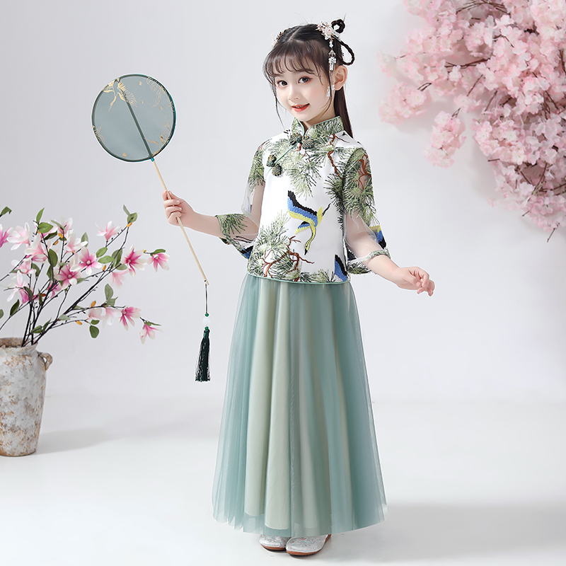 Children Handmaid's Summer Ancient Wind Superfairy Ghost Girl China Wind Girl Chinese Wind Little Girl Spring and Tang Costume Guzheng Performed