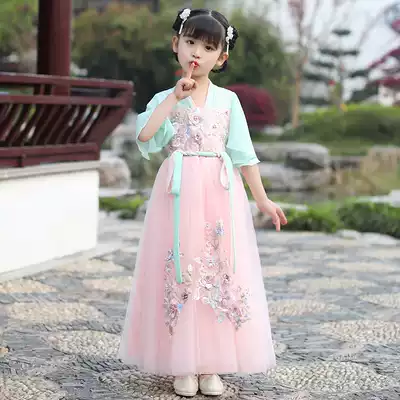 Little girl Hanfu skirt super fairy girl costume dress children Tang suit Chinese style cherry blossom princess summer dress