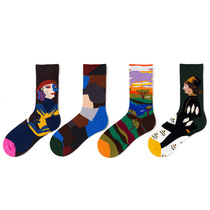 TIDEPLAY Graffiti Painted Art Socks Women Retro French Design Morandi Colorful Four Seasons Midline Socks