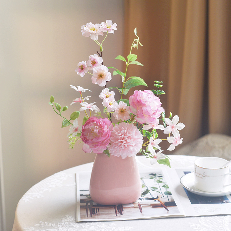 Peach Snow Mountain Pink Artificial Flowers, High-End and Realistic, Living Room Dining Table Flower Decoration, Artificial Flower Arrangement Ornaments