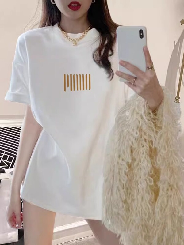 Trendy Korean-Style Mid-Length Short-Sleeve T-Shirt for Women, Loose Fit, Pure Cotton Top, 2024 Summer New Style Trendy Korean-Style Mid-Length Short-Sleeve T-Shirt for Women, Loose Fit, Pure Cotton Top, 2024 Summer New Style