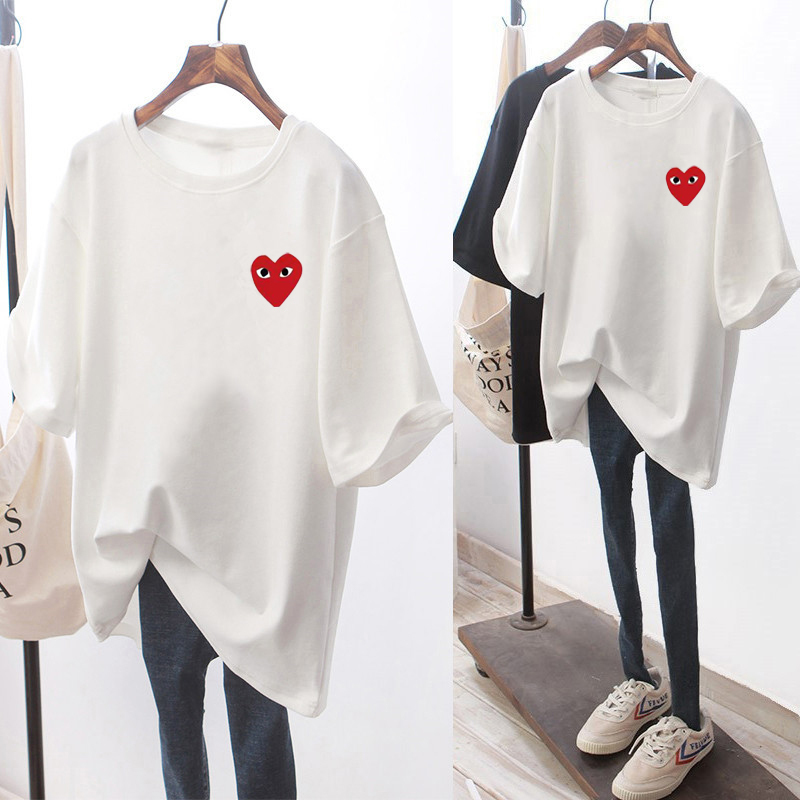 Korea 2026 Summer ins Super Popular Heart Short-Sleeve Women's T-Shirt Unisex Couple Style Loose Versatile Mid-Length Top