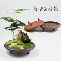 Yixing purple sand flowerpot Chinese Zen bamboo three-legged money calamus pot desktop miniature bonsai potted Moss Basin