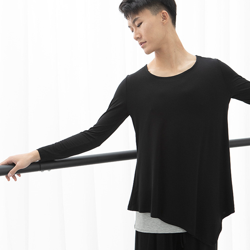 Dance art test body suit men's black long-sleeved loose modern dance yoga Latin dance ballet exercise suit jacket