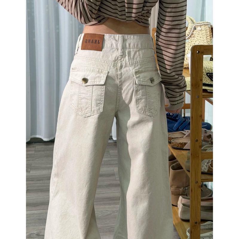 American Retro Light Apricot Wide-Leg Jeans for Women 2026 New Spring Low-Waist Loose Slimming Floor-Length Straight Pants