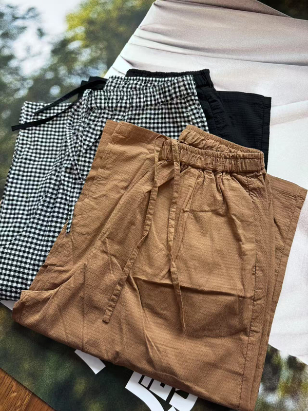 Mother Hen Bubble Gauze Lightweight Cropped Pants Wide-Leg Pants Spring/Summer Pants Dry and Comfortable