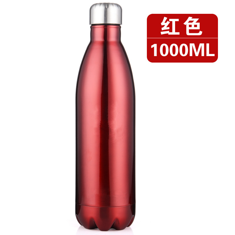Bright Red Wine 1000MlCoke bottle vacuum cup double-deck motion  304 stainless steel bowling glass