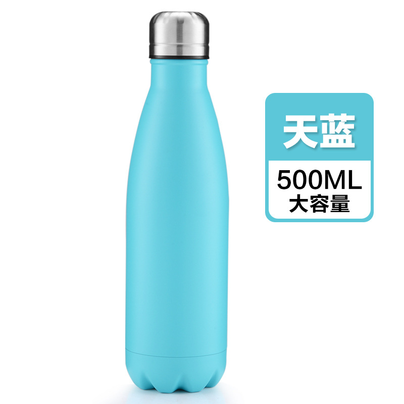 Matte Sky Blue 500MlCoke bottle vacuum cup double-deck motion  304 stainless steel bowling glass