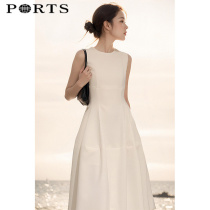 Baozi 2024 summer light luxury French round neck sleeveless light mature style white dress slimming big hem mid-length skirt
