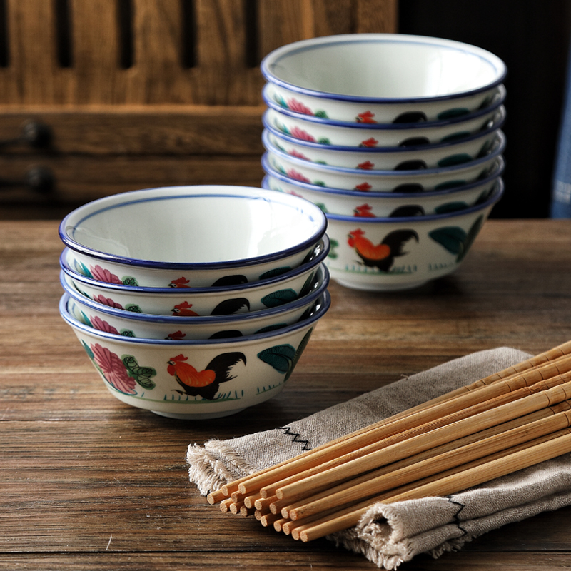 The Rooster bowl of 10 with a gift of household ceramic Hong Kong chicken rice bowls and dishes to eat rice bowl with hand tableware box
