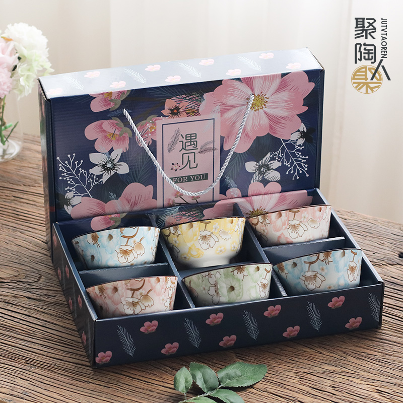 Orchid bowls blue and white porcelain gifts sets of household chopsticks suit custom printed LOGO national color suit gift boxes