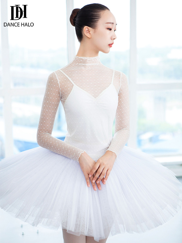 dancehalo dance gauze female teacher ballet practice clothes adult body suit self-cultivation mesh gauze top