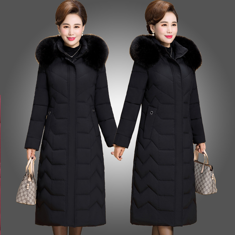 Mom's Winter Cotton Coat, Stylish for Middle-Aged and Elderly Women Aged 50-60, Mid-Length Over-The-Knee Thickened down Cotton Jacket