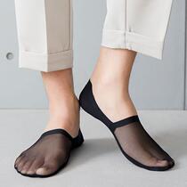 Ice silk socks mens boat socks pure cotton breathable sweat-absorbent summer thin shallow mouth silicone non-slip mesh invisible socks