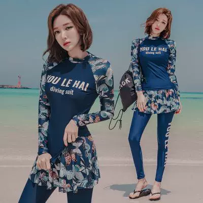 In dài tay quần dài mới bộ đồ lặn INS Hàn Quốc là áo tắm mỏng thời trang nữ chống nắng xẻ tà che bụng 20 năm - Bộ đồ bơi hai mảnh
