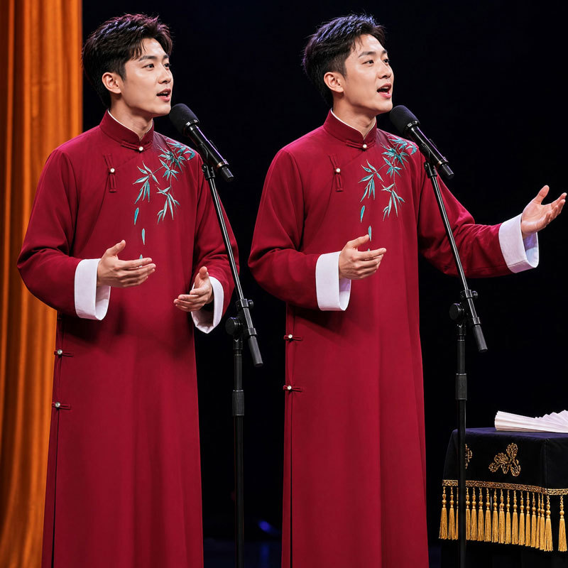 New Chinese-Style Crosstalk Costumes, Long Robes, Chinese-Style Long Shirts, Stage Host Outfits for Annual Meetings, Drama Performance Costumes from the Republic of China Era