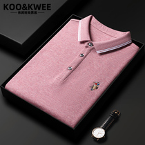 Pink Polo Shirt Man Fall Slim collar Paul Shirt Mens fall thin Embroidered Tide Long Sleeve T-shirt