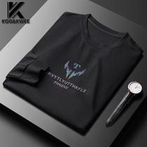 Spring and Autumn Thin base shirt Mens Printed Diamond Long Sleeve Round Neck T-shirt Mens Black Solid Color Slim Top Size Top