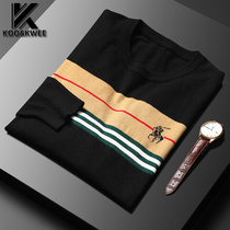 Contrast color sweater men 2021 new spring tide flow stitching long sleeve printing youth casual round neck mens sweater