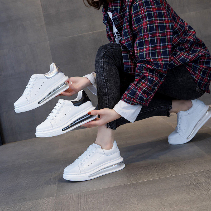 Air-cushion leather white shoes women's 2021 spring and autumn new all-match thick-soled net red super hot breathable casual sneakers - Taobao