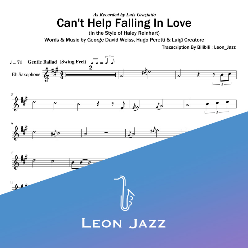 Cant Help Falling In Love Saxophone Large Screen Bar Spectrum with a demonstration accompaniment